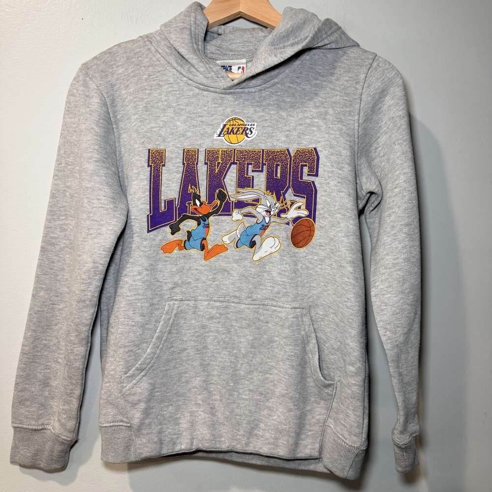 Los Angeles Lakers Sweatshirt Youth Medium Grey Hoodie Space Jam Bugs Bunny 10
